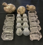 9 Salt Cellars;     8 Glass Shakers;     3 Partridge Shakers