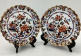2 English Copeland Imari Plates W/ Scalloped Edges - Includes Wooden Stands