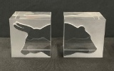 Steuben Bear & Bull Cube Paperweights - 2½