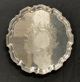 Round Silverplated Tray On Legs W/ Chased Center - 12