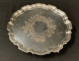 Silverplated Serving Tray W/ Beveled Edge, Chased Center & Elegant Ball & C