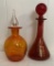 2 Mid-Century Orange Glass Decanters - Tallest Is 12½