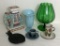 Estate Lot Misc. Mid-Century Items, Green Glass Vase Is 11