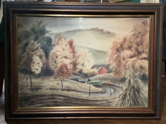 Original Frederic James Watercolor - Scenic W/ Barn, Framed W/ Glass, 36¼"x