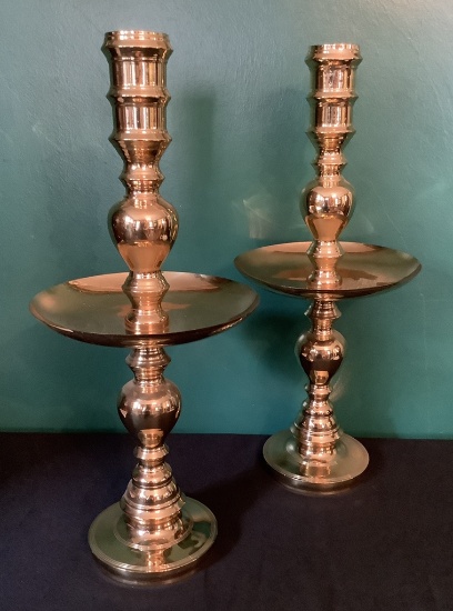 Pair Brass Candlesticks - 25" Tall
