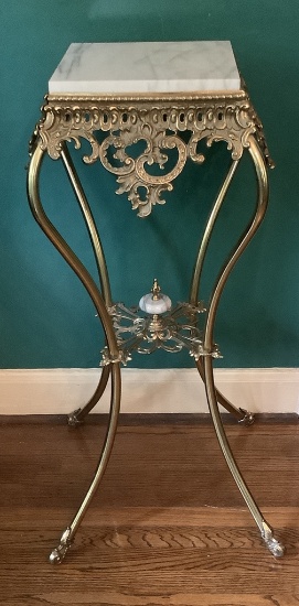 Brass Victorian Style Plant Stand W/ Marble Top - 16½"x36" - LOCAL PICKUP O