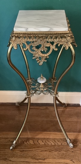 Brass Victorian Style Plant Stand W/ Marble Top - 16½"x36" - LOCAL PICKUP O