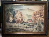Original Frederic James Watercolor - Scenic W/ Barn, Framed W/ Glass, 36¼