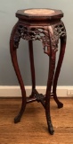Carved Rosewood Asian Fern Stand W/ Marble Top - 18