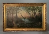 Oil On Canvas Scenic W/ Creek - By Cara Elizabeth Voorhees, In Gold Frame,