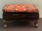 Mohair & Persian Rug-Topped Ottoman - 1920s, Tear On One End, 22