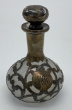 Glass & Sterling Overlay Perfume Bottle - American, Circa 1890s, 3½