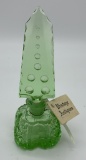 Green Cut Glass Perfume Bottle W/ Stopper - Czech, 1920s, 5¾