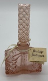 Pink Cut Glass Perfume Bottle W/ Stopper - Czech, 1920s, 5½