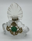 Cut Glass Perfume Bottle W/ Enameled Filigreed Mounts - Czech, 1920s, 3¼