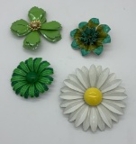 4 Vintage 1960s Enameled Brooches