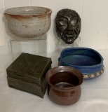 5 Pieces Studio Art Pottery - Largest Bowl Is 8½