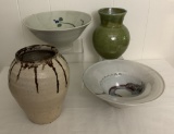 4 Pieces Studio Art Pottery - Largest Vase Is 9