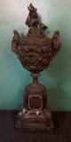 Bronze Urn W/ Incredible Relief, On Marble Base - In 4 Pieces, 20¼