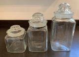 3 Vintage Pantry Jars W/ Ground Glass Lids