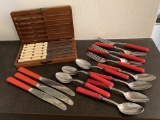 16 Pieces Vintage Plastic Flatware;     Vintage Simmons Knife Set In Box