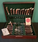 Very Nice Stag Horn Cutlery In Wooden Box - England