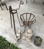 2 Iron Pot Stands;     3 Cast Frogs