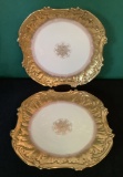 Pair Limoges Cabinet Display Chargers W Heavy Gold Gilt Borders - 12