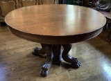 Antique Round Oak Table W/ Paw Feet - 48