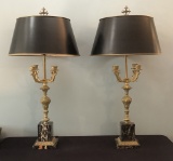 Pair Vintage Brass & Marble Table Lamps - 36