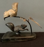 Carved Horn Sculpture Of 2 Squirrels - 5½