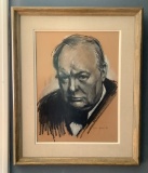 Winston Churchill Painting By Louis Marak 1964, Framed W/ Glass 27