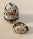 2 Small Hand Painted Limoges Egg Trinket Boxes