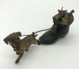 Small Antique Cast Bronze Painted Cat & Dog Inkwell - 5
