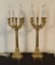 Pair Vintage Heavy Cast Brass Lamps - 1 Candle Sleeve Chipped