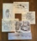 6 Frederic James Drawings & Sketches - Various Subjects, Largest Is 12