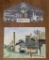 2 Frederic James Paintings - Watercolor Of Factory & Christmas Scenic - Lar