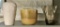 Vintage Glass Handkerchief Vase;     Pottery Planter;     White Ceramic Vas