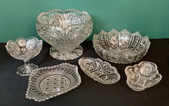 Small Vintage Pressed Glass Piece;     5 Pieces Misc. Old Pressed Glass