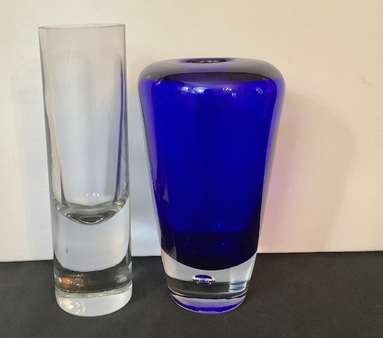 2 Art Glass Paperweight Vases