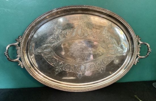 Large Silverplated Platter - 31", Engraved 1872