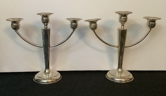 Pair Very Sweet Weighted Sterling 3-arm Candelabras - 7¾", 21.51 Ozt