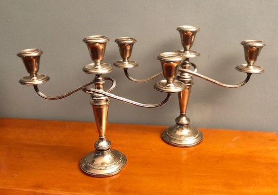 Pair Weighted Sterling 3-arm Candelabras - 11", 69.21 Ozt