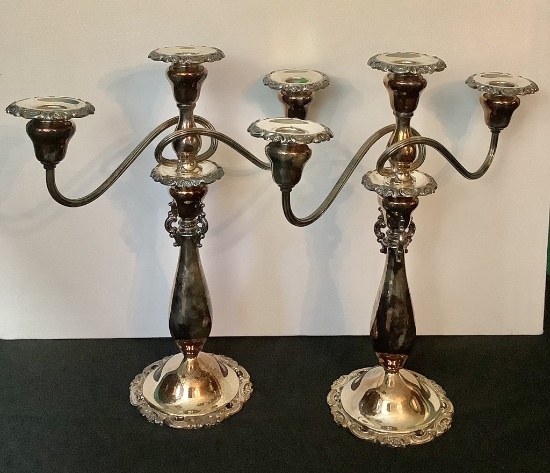 Pair Silverplated 3-arm Candelabras - 13½", 91.76 Ozt