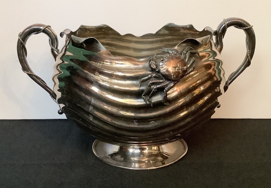 Very Cool Silverplated Double-Handled Bowl W/ Crab Motif