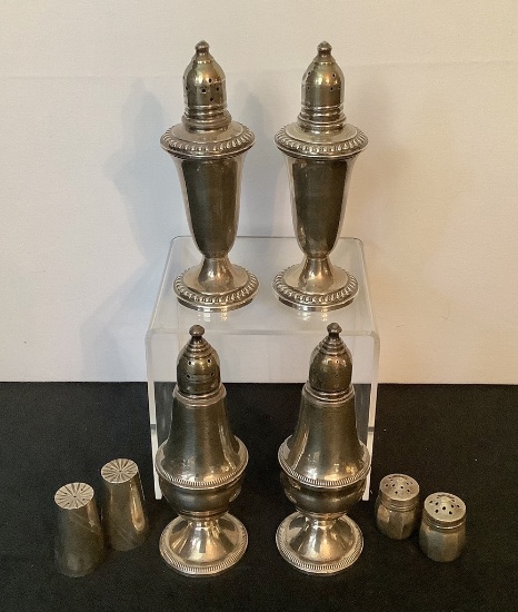 4 Pairs Sterling Salt & Pepper Shakers - 2 5" Pairs W/ Glass Liners 17.89 O
