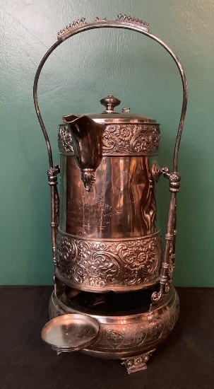 Victorian Silverplated Water Pitcher - Meridian Silver Co., Engraved 1894,