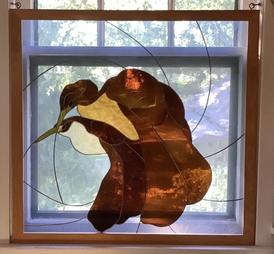 Stained Glass Panel In Wooden Frame - 32½"x33½"