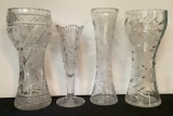 4 Cut Glass Vases - Largest Is 12½