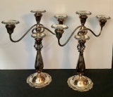 Pair Silverplated 3-arm Candelabras - 13½